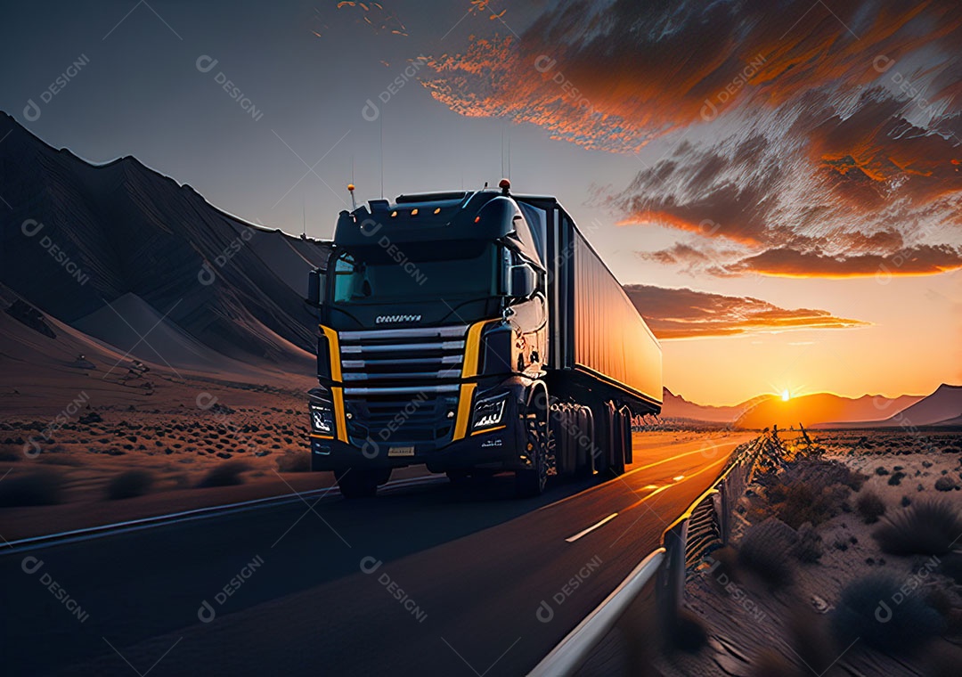Caminhão moderno movendo-se por diferentes paisagens