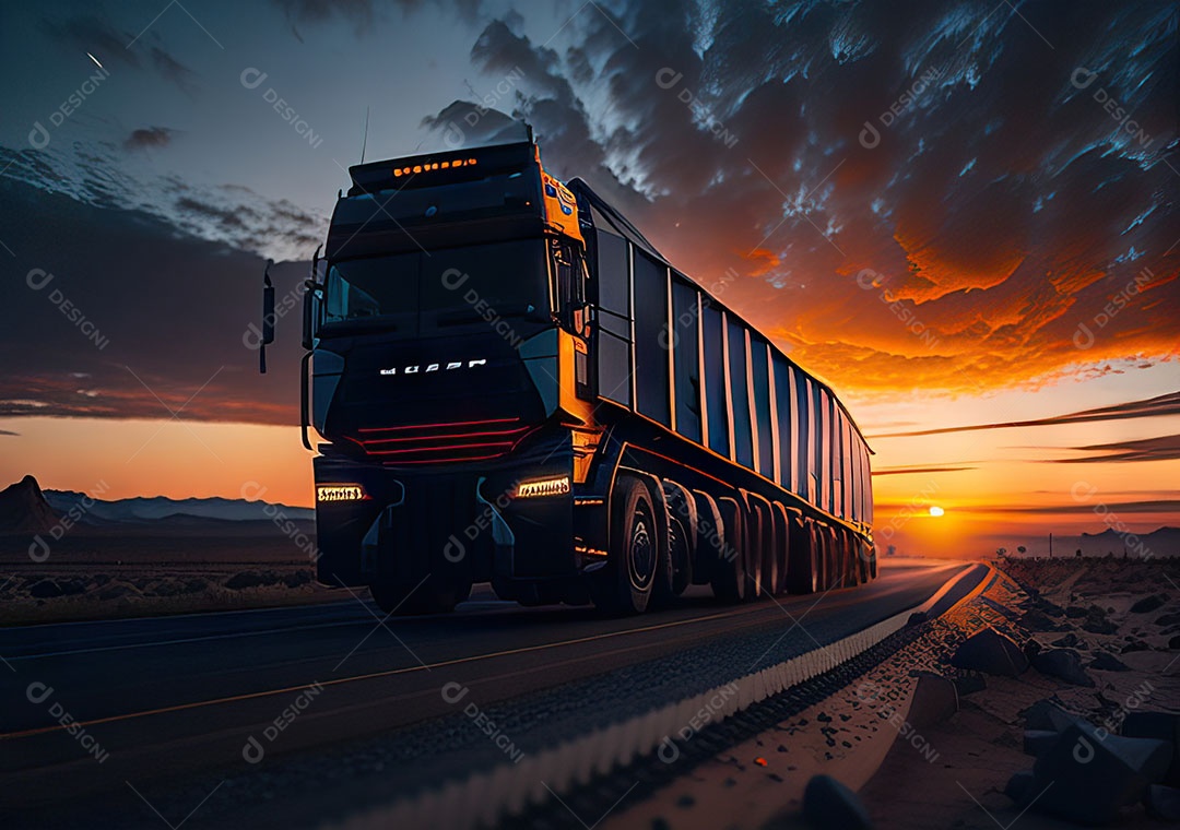 Caminhão moderno movendo-se por diferentes paisagens