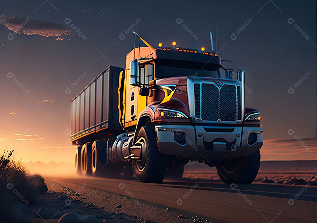 Caminhão moderno movendo-se por diferentes paisagens