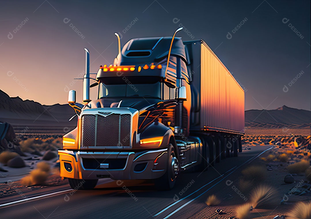 Caminhão moderno movendo-se por diferentes paisagens