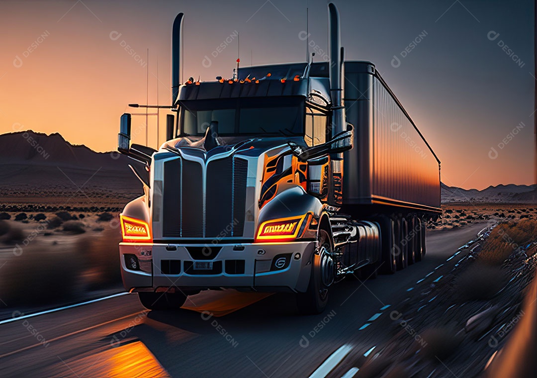 Caminhão moderno movendo-se por diferentes paisagens