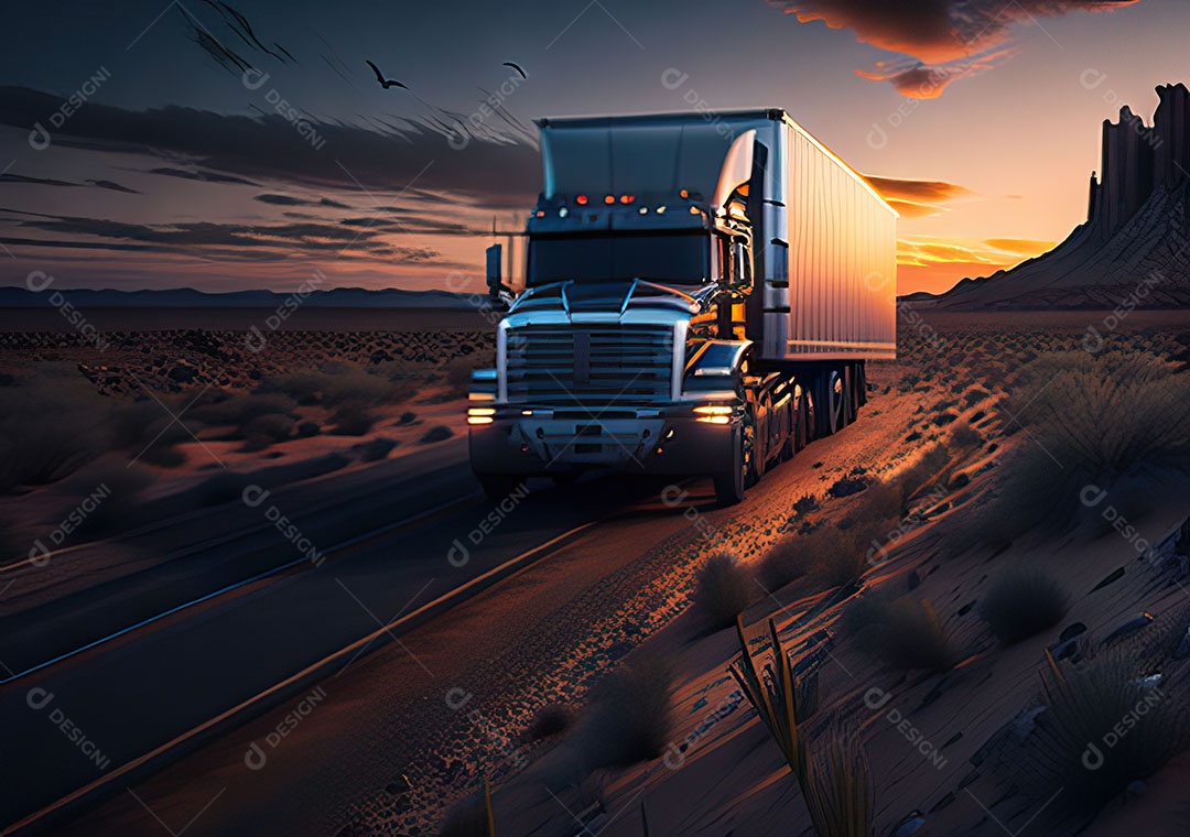 Caminhão moderno movendo-se por diferentes paisagens