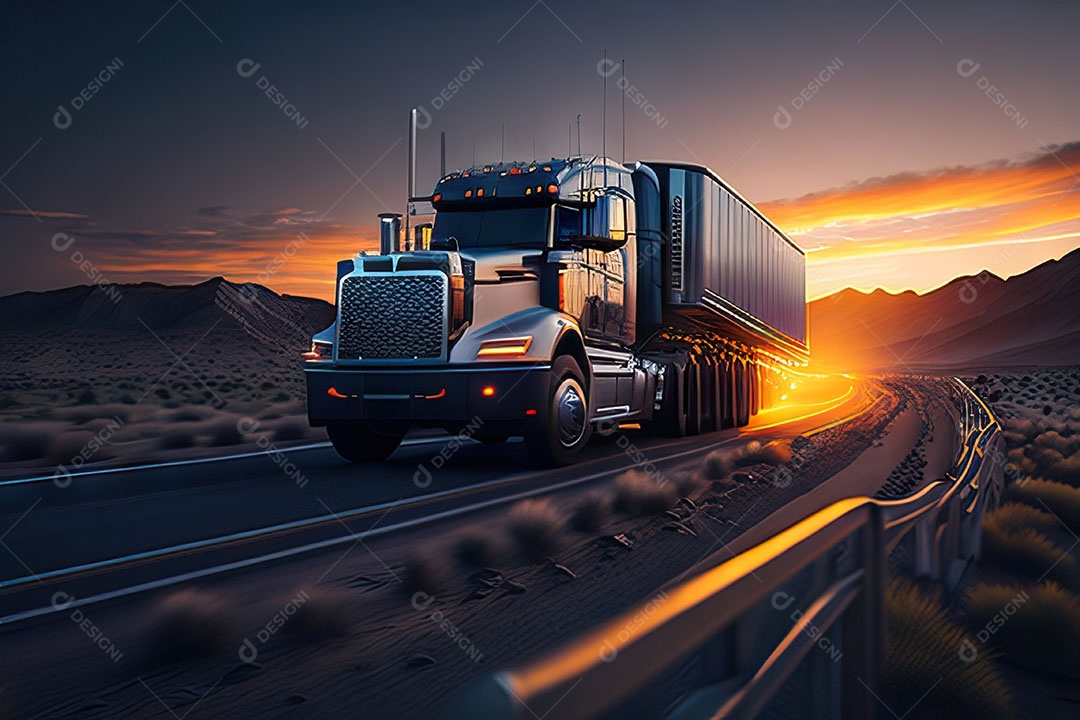 Caminhão moderno movendo-se por diferentes paisagens