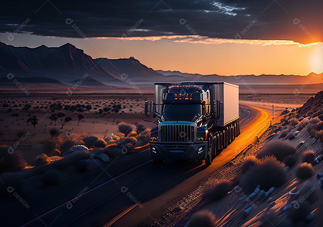 Caminhão moderno movendo-se por diferentes paisagens