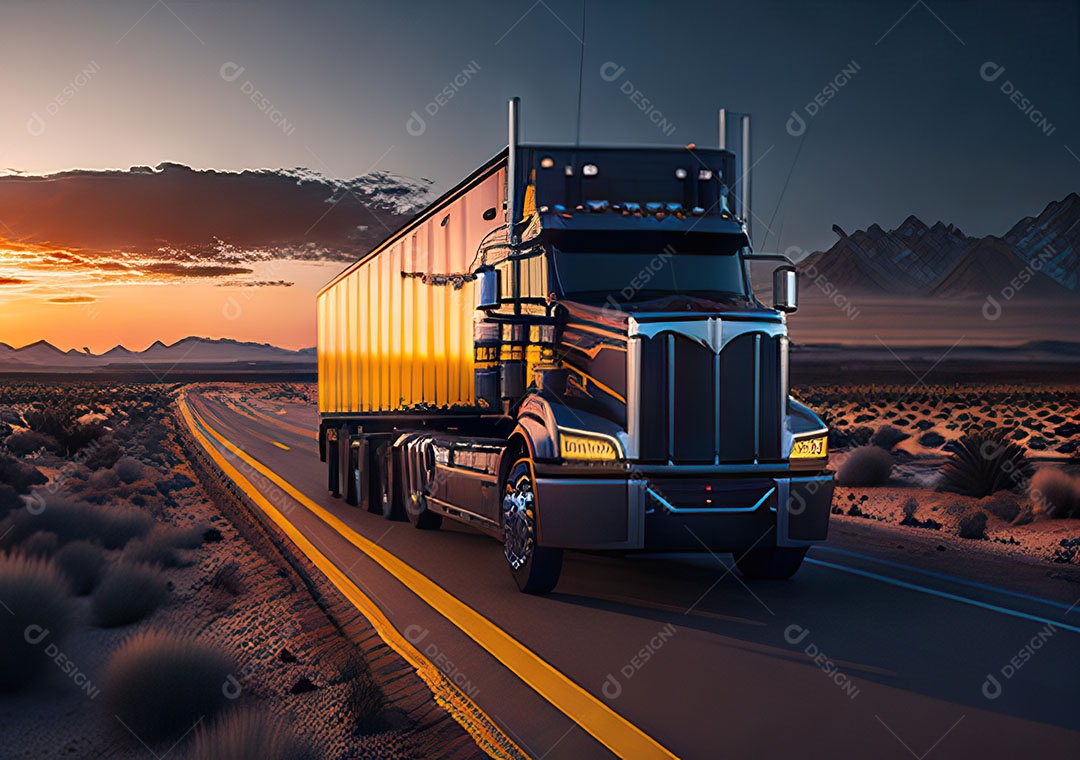 Caminhão moderno movendo-se por diferentes paisagens