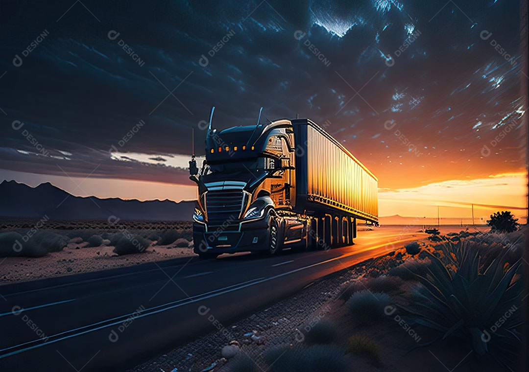 Caminhão moderno movendo-se por diferentes paisagens