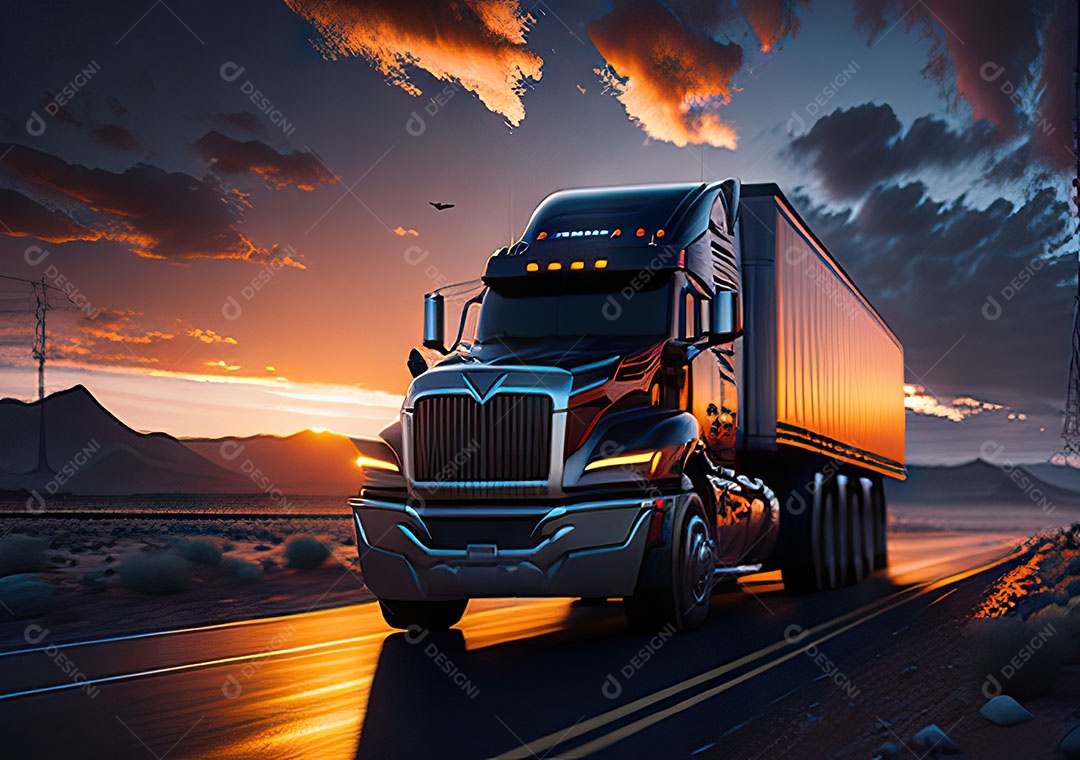 Caminhão moderno movendo-se por diferentes paisagens