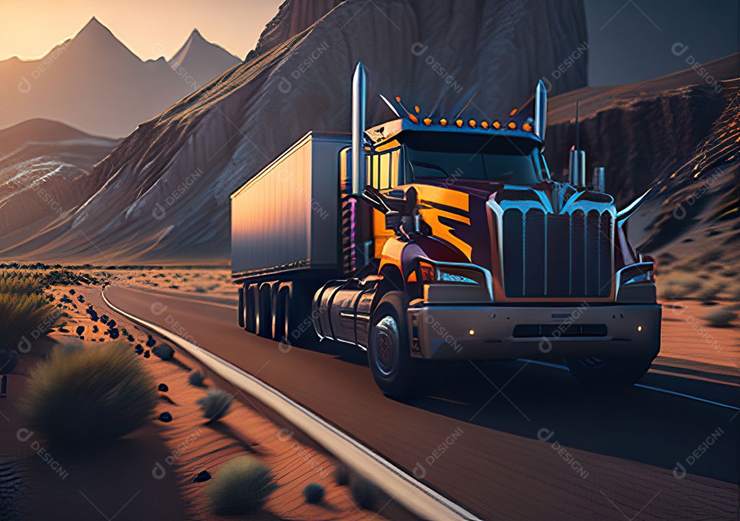 Caminhão moderno movendo-se por diferentes paisagens