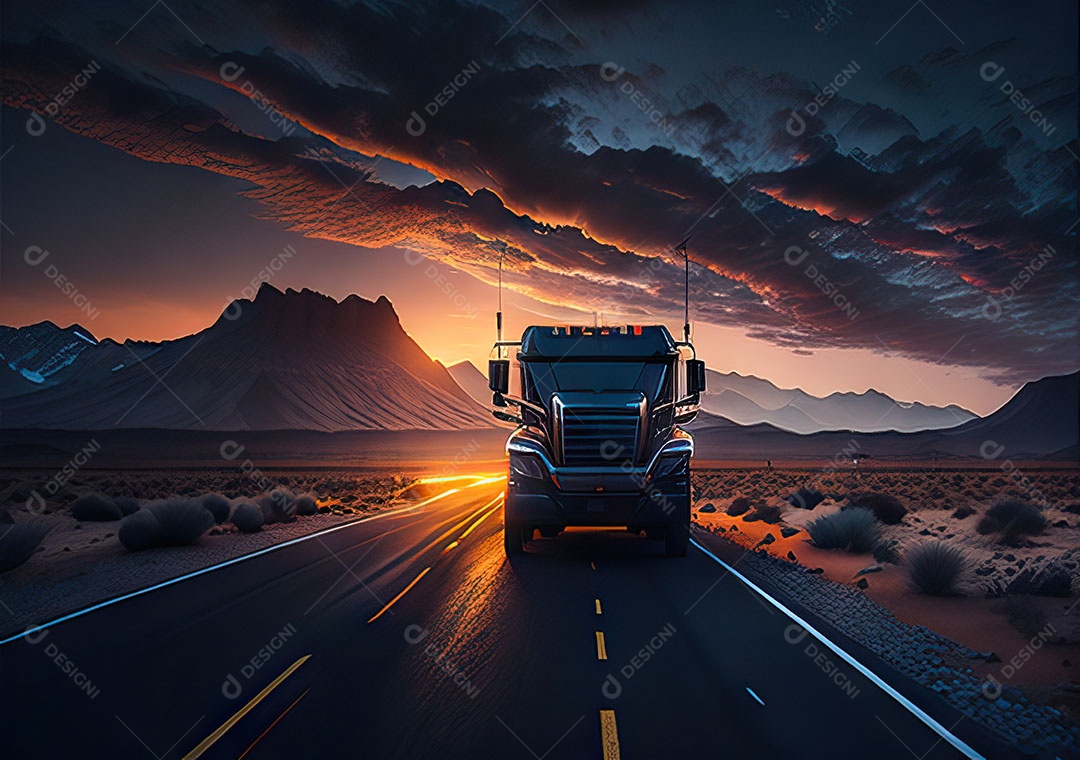 Caminhão moderno movendo-se por diferentes paisagens