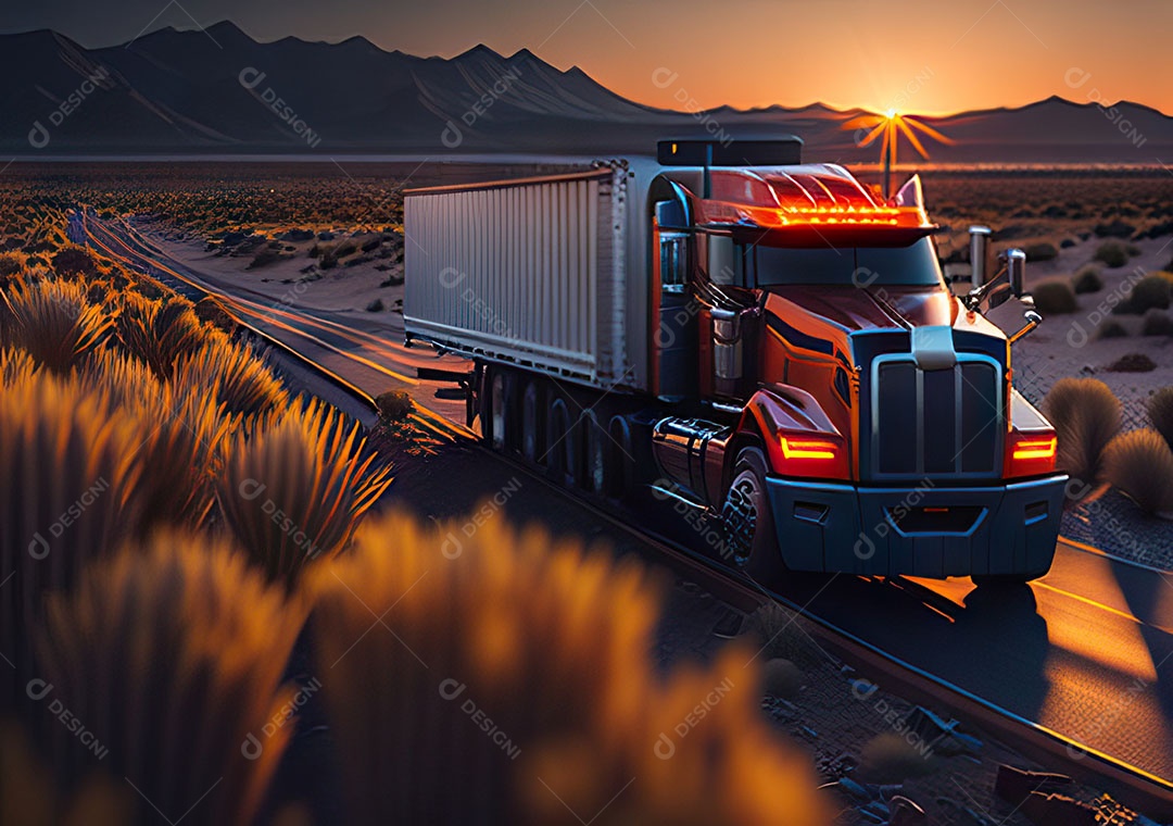 Caminhão moderno movendo-se por diferentes paisagens