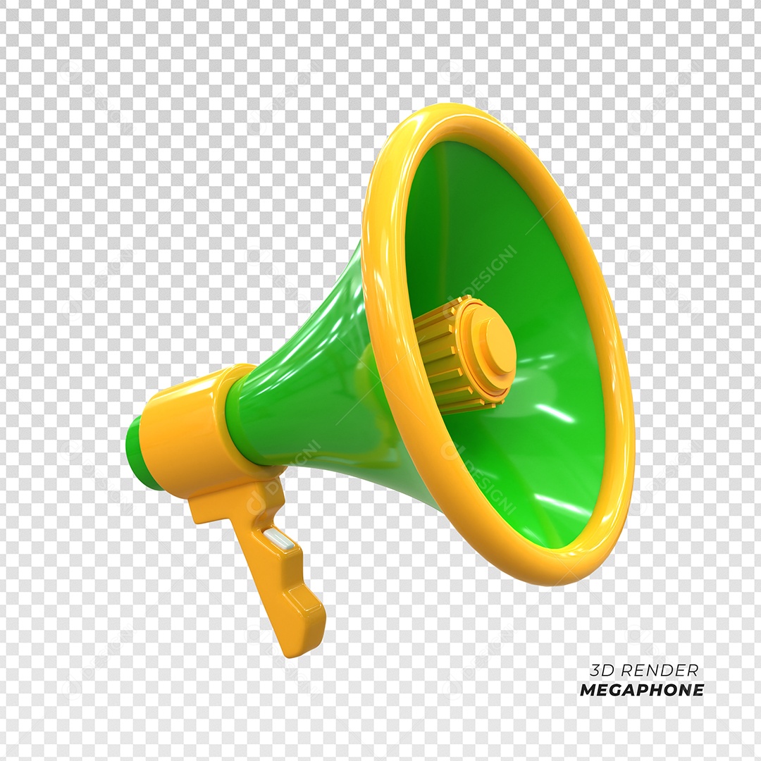 Megafone Elemento 3D Verde Amarelo para Composição PSD