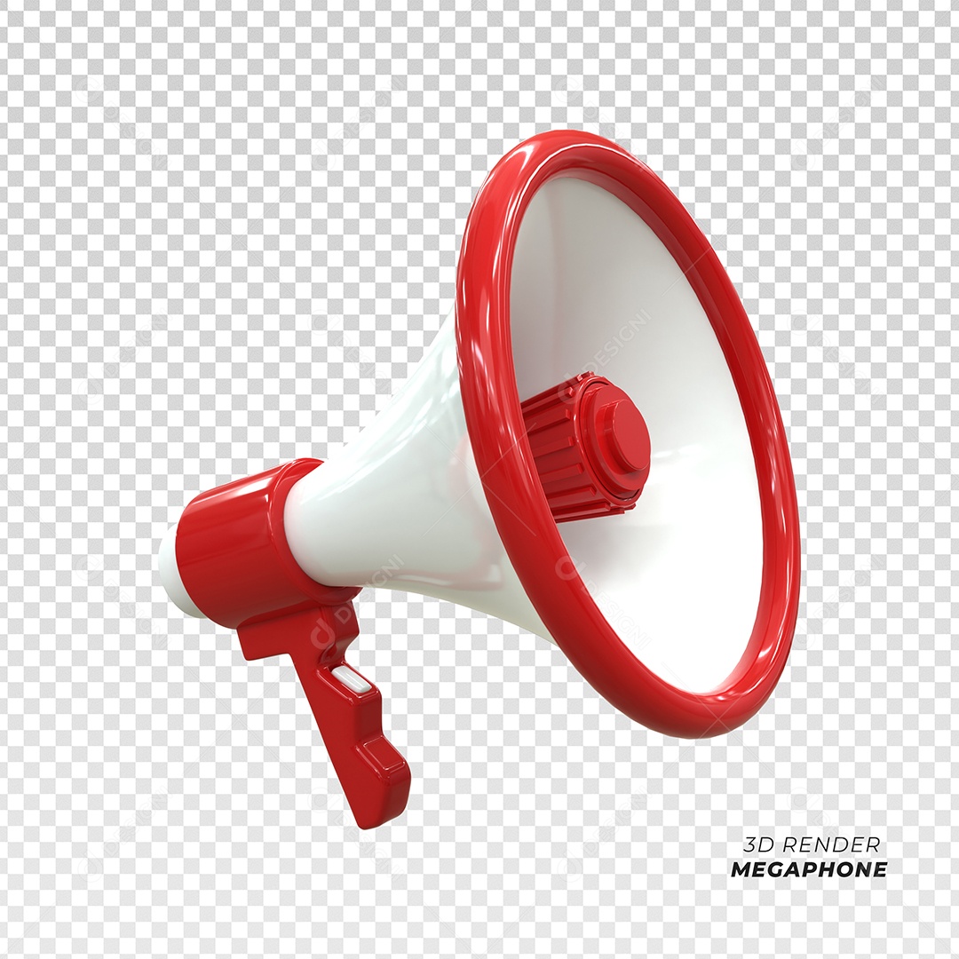 Megafone Elemento 3D Vermelho Branco para Composição PSD