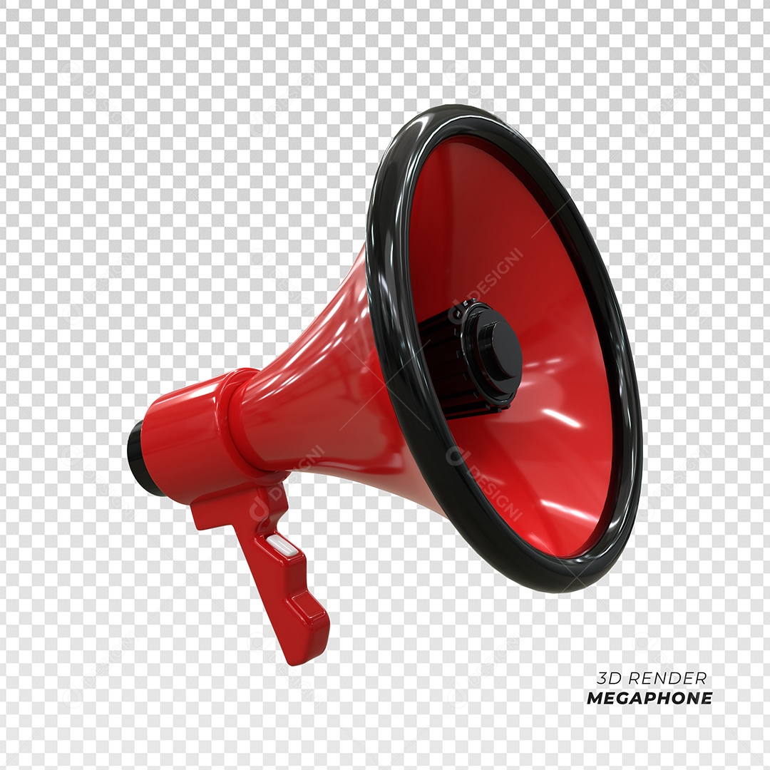 Megafone Elemento 3D Vermelho Preto para Composição PSD