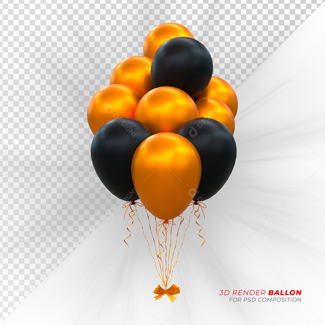 Caixa de Presente Balão Elemento 3D Dourado Preto para Composição PSD