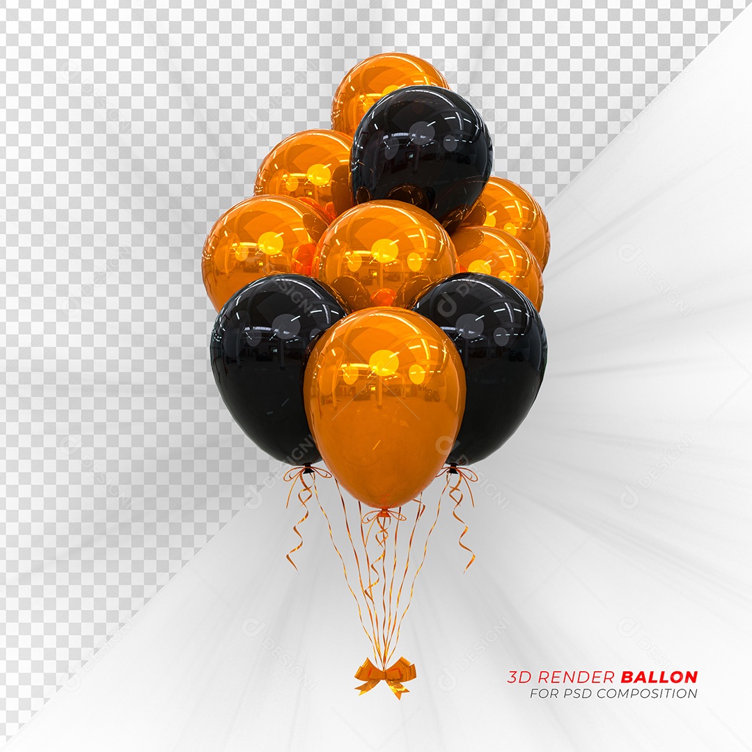 Caixa de Presente Balão Elemento 3D Preto Dourado para Composição PSD