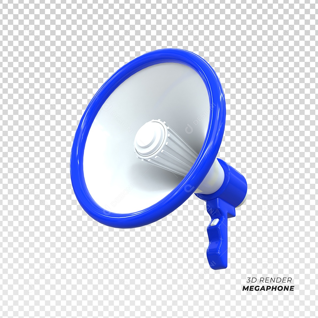 Megafone Elemento 3D Branco Azul para Composição PSD