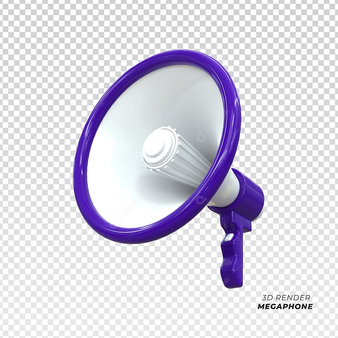 Megafone Elemento 3D Roxo Branco para Composição PSD