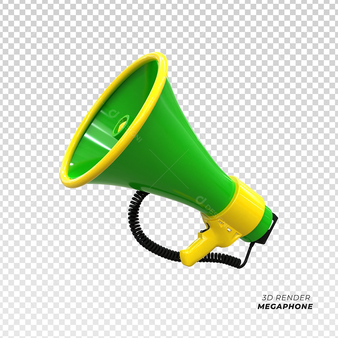 Megafone Elemento 3D Amarelo Verde para Composição PSD