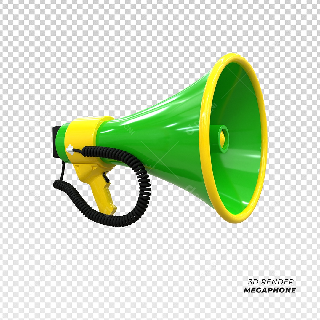Megafone Verde Amarelo Elemento 3D para Composição PSD