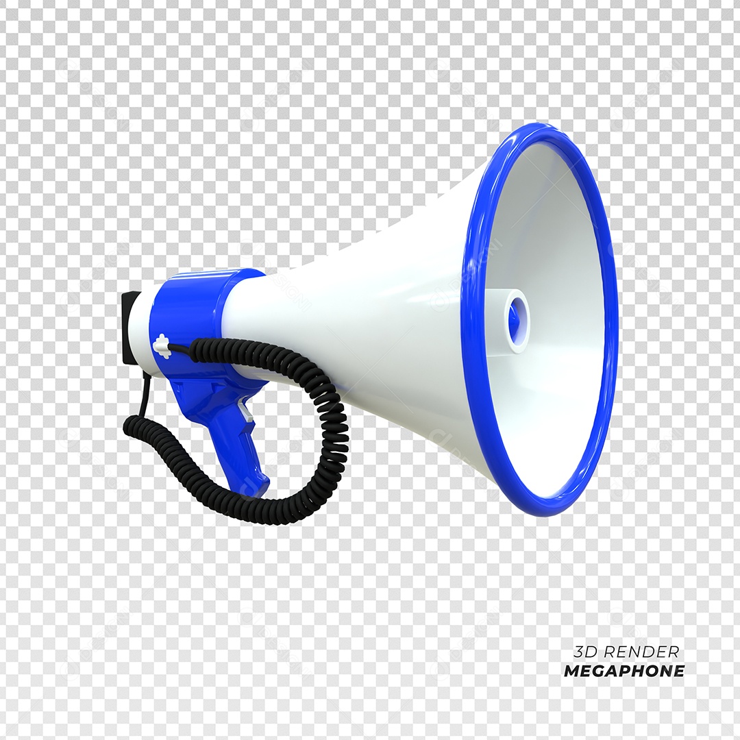 Megafone Branco Azul Elemento 3D para Composição PSD