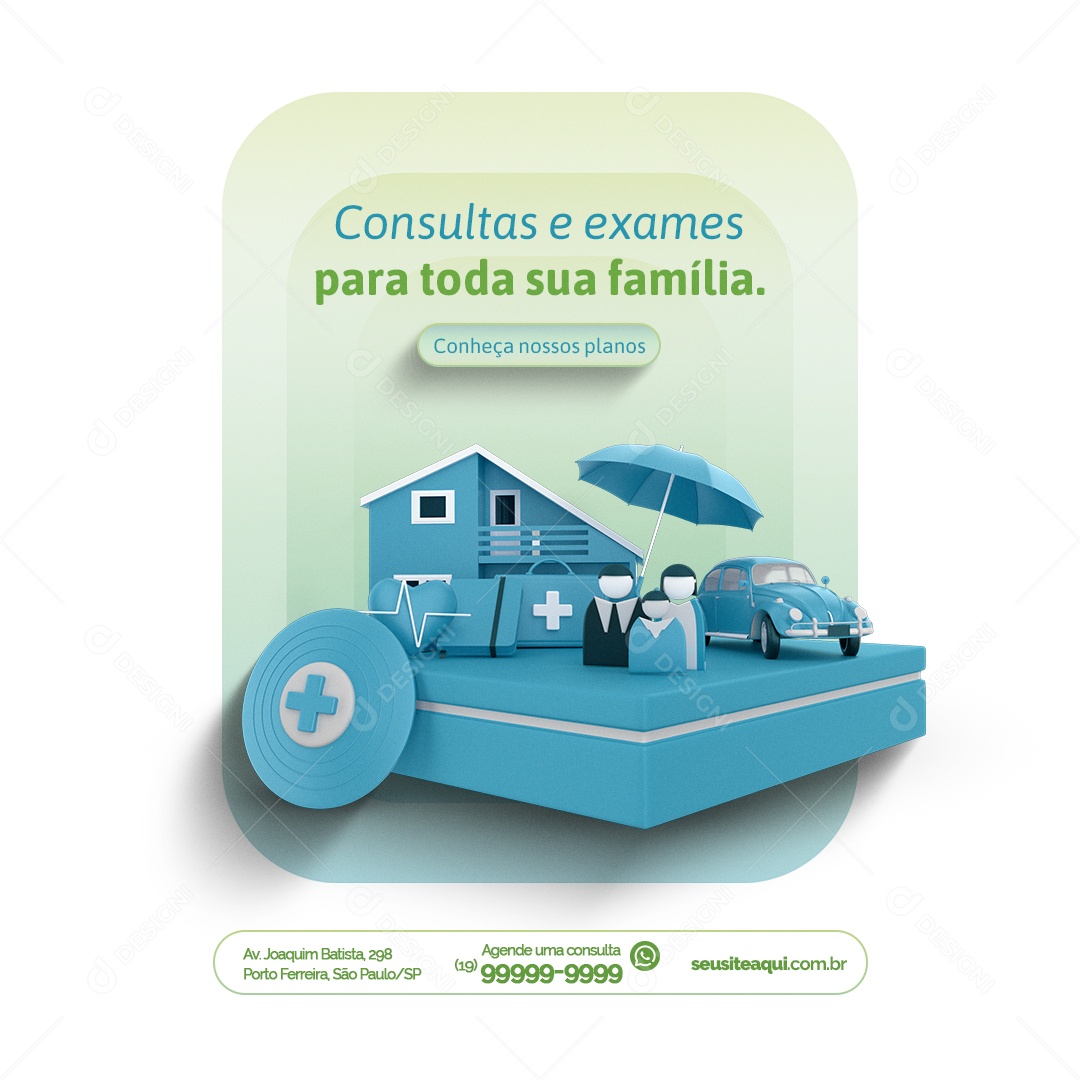 Clínica Médica Consultas e Exames para Toda sua Família Conheça nossos Planos Social Media PSD Editável