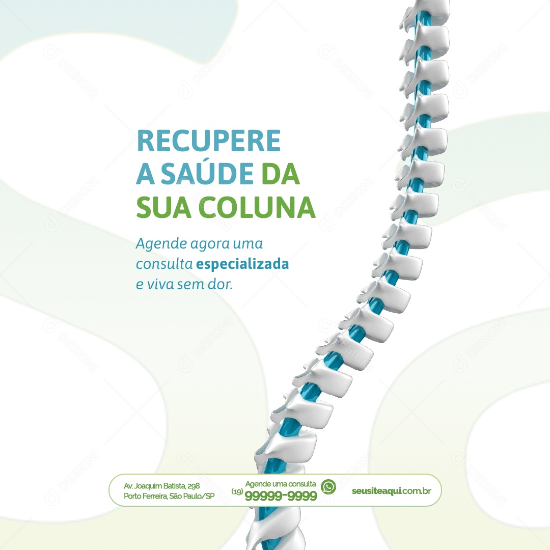 Clínica Médica Recupere a Saúde da sua Coluna Agende Agora Social Media PSD Editável