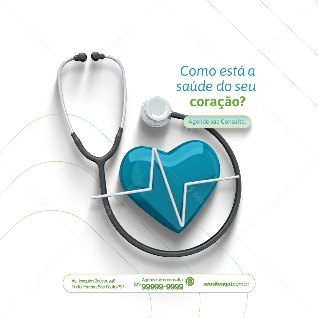 Clínica Médica Como Está a Saúde do seu Coração Agende sua Consulta Social Media PSD Editável
