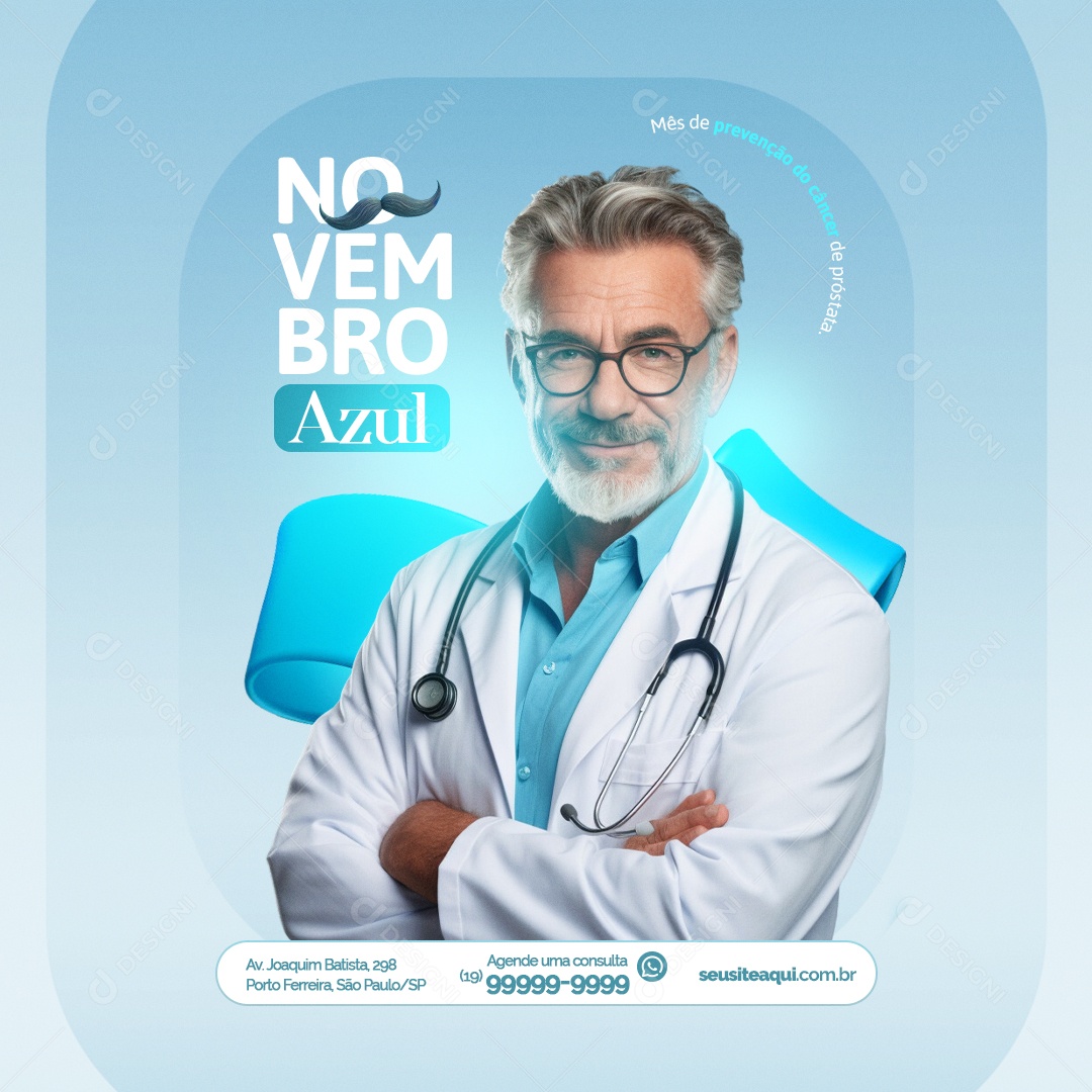 Clínica Médica Novembro Azul Mês de Prevenção do Câncer de Próstata Social Media PSD Editável