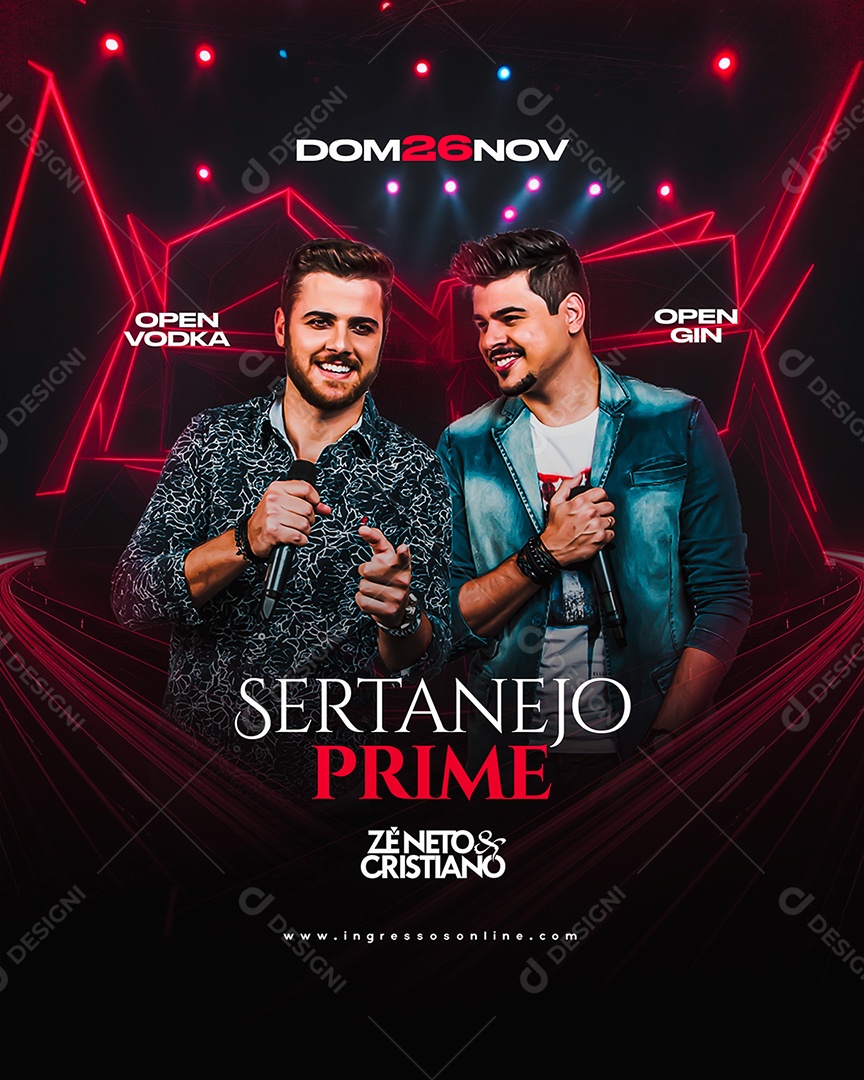 Social Media Flyer Feed Sertanejo Prime Ze Neto e Cristiano PSD Editável