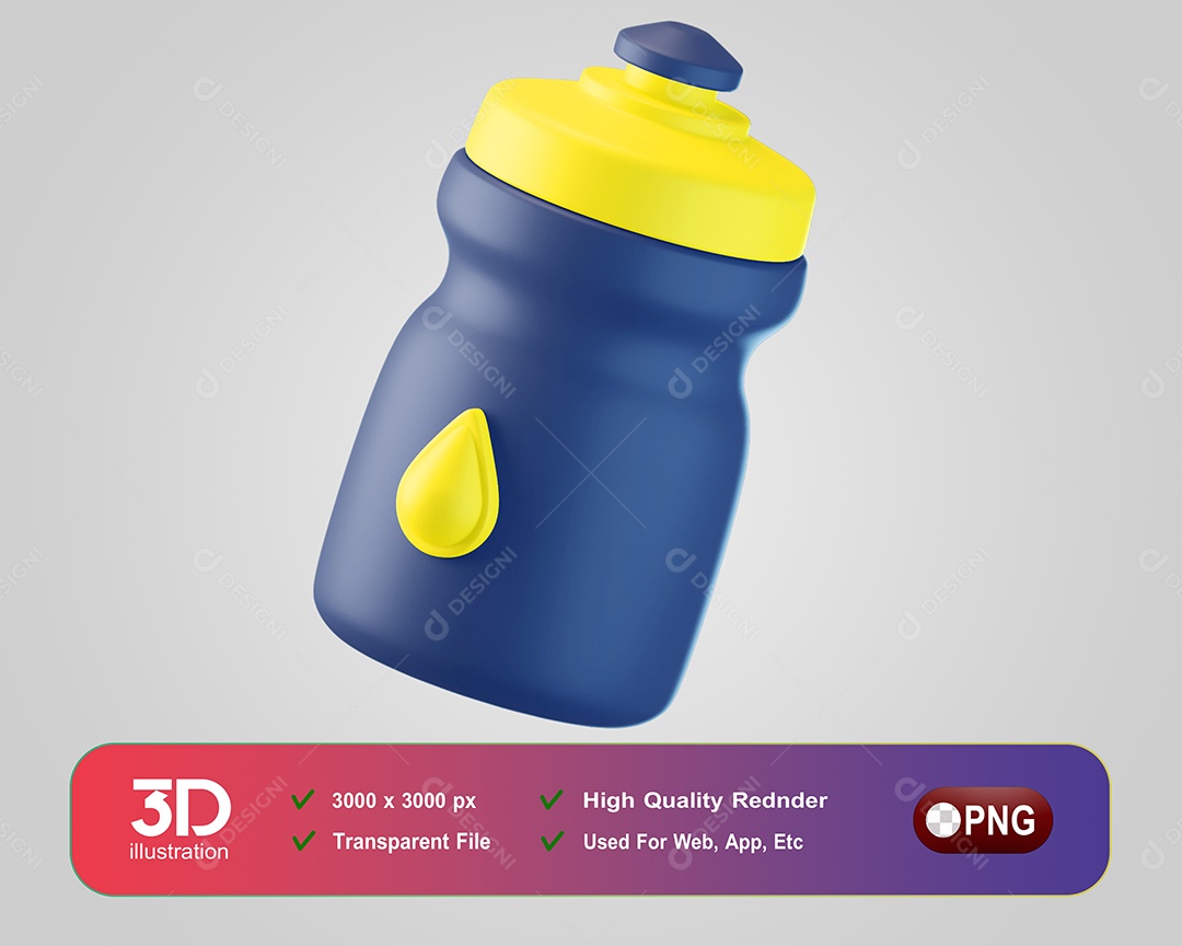 Water Bottle 3D Black Yellow Element for PSD Composition