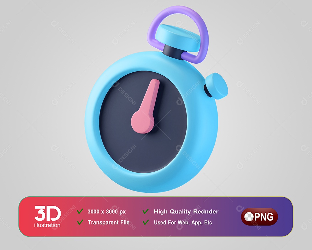 Cronômetro Fitness Elemento 3D Azul Preto para Composição PSD