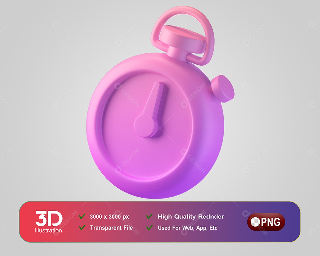 Cronômetro Fitness Elemento 3D Rosa para Composição PSD