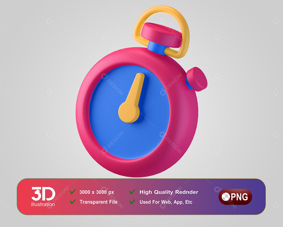 Cronômetro Fitness Elemento 3D Rosa e Azul para Composição PSD