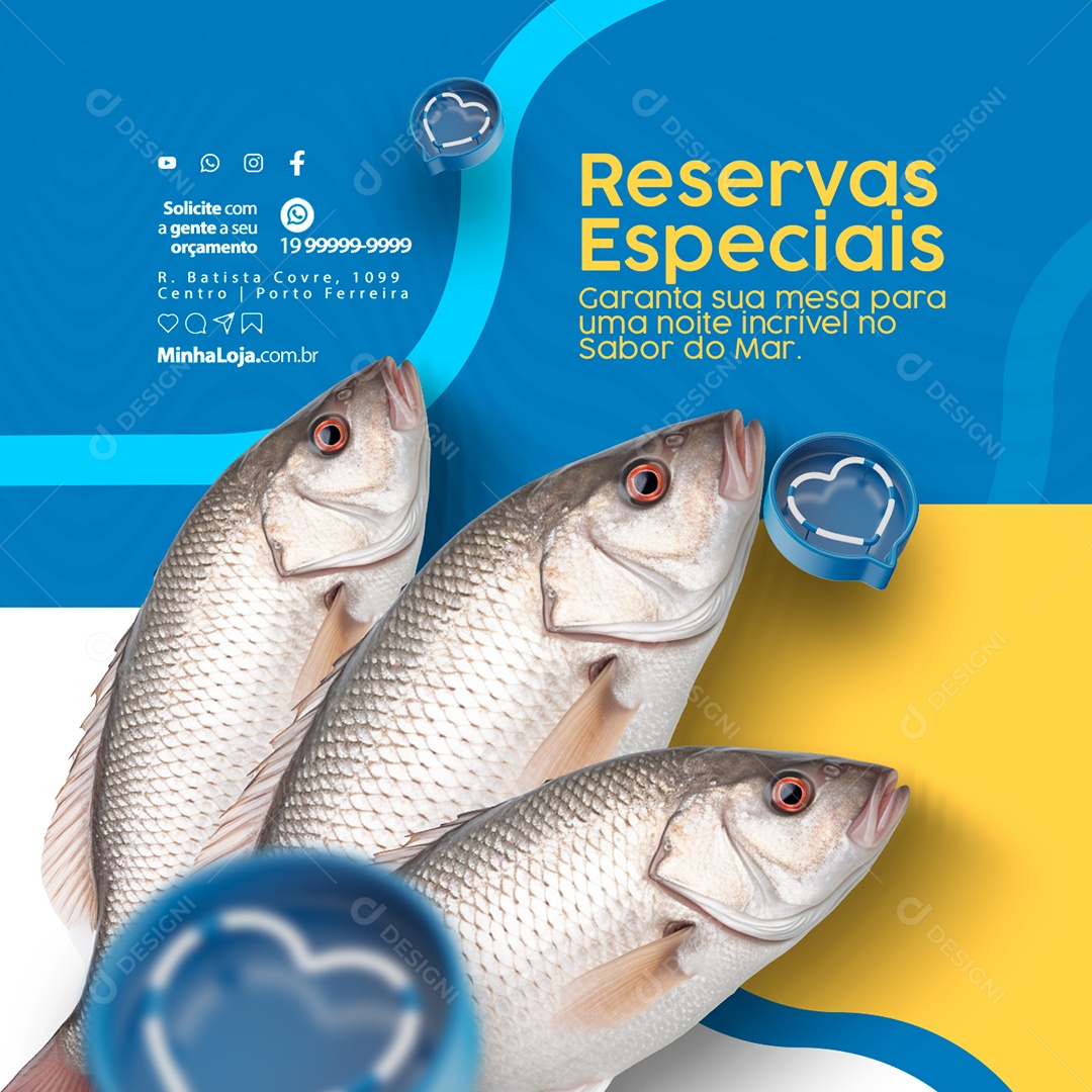 Peixaria Reservas Especiais Garanta sua Mesa para Uma Noite Incrível no Sabor do Mar Social Media PSD Editável