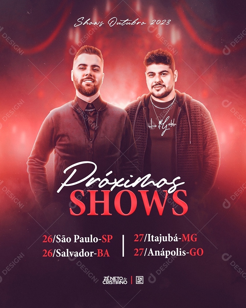 Flyer Shows Outubro Próximos Shows Zé Neto e Cristiano Social Media PSD Editável