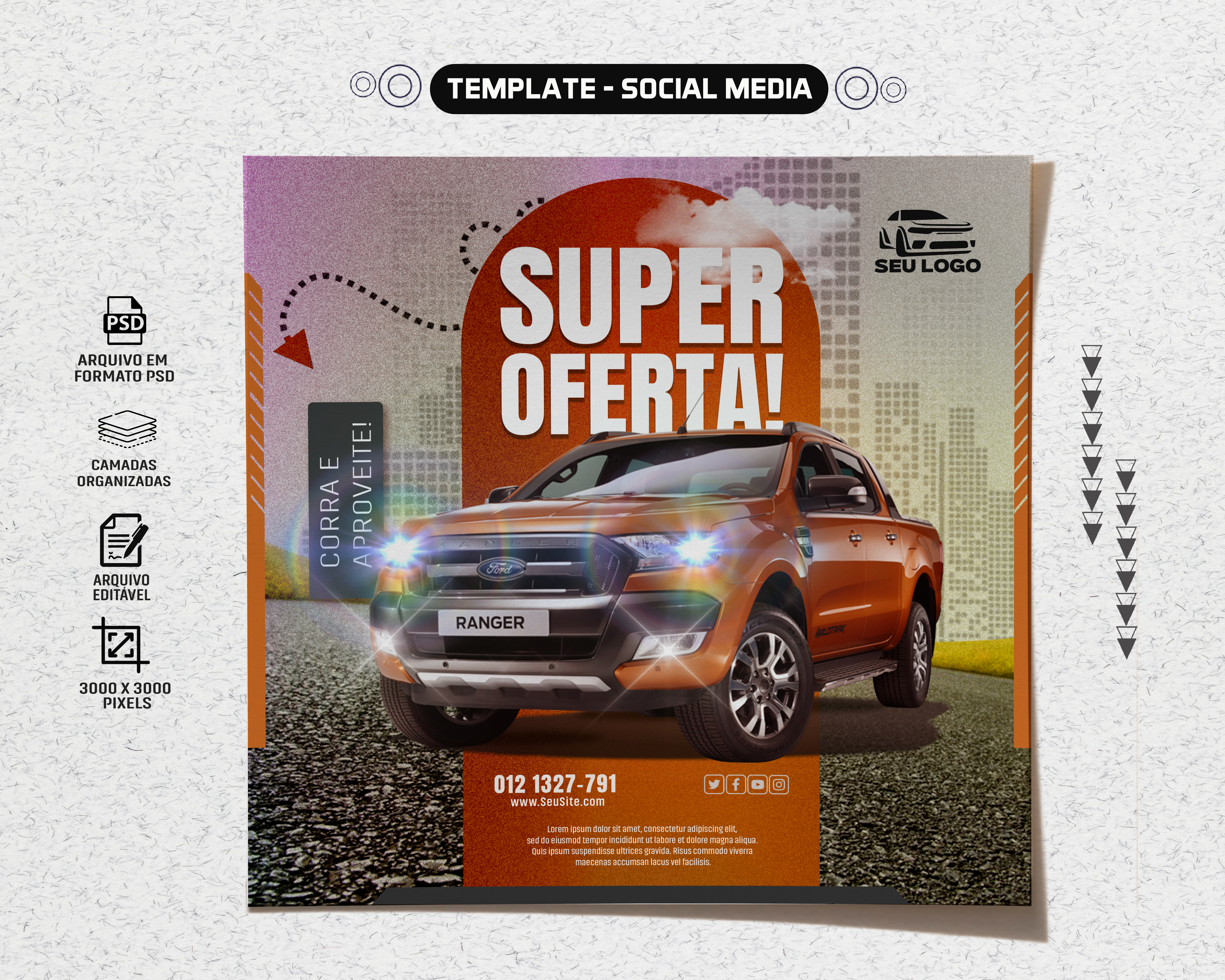 Social Media Feed Super Oferta Concessionária PSD Editável