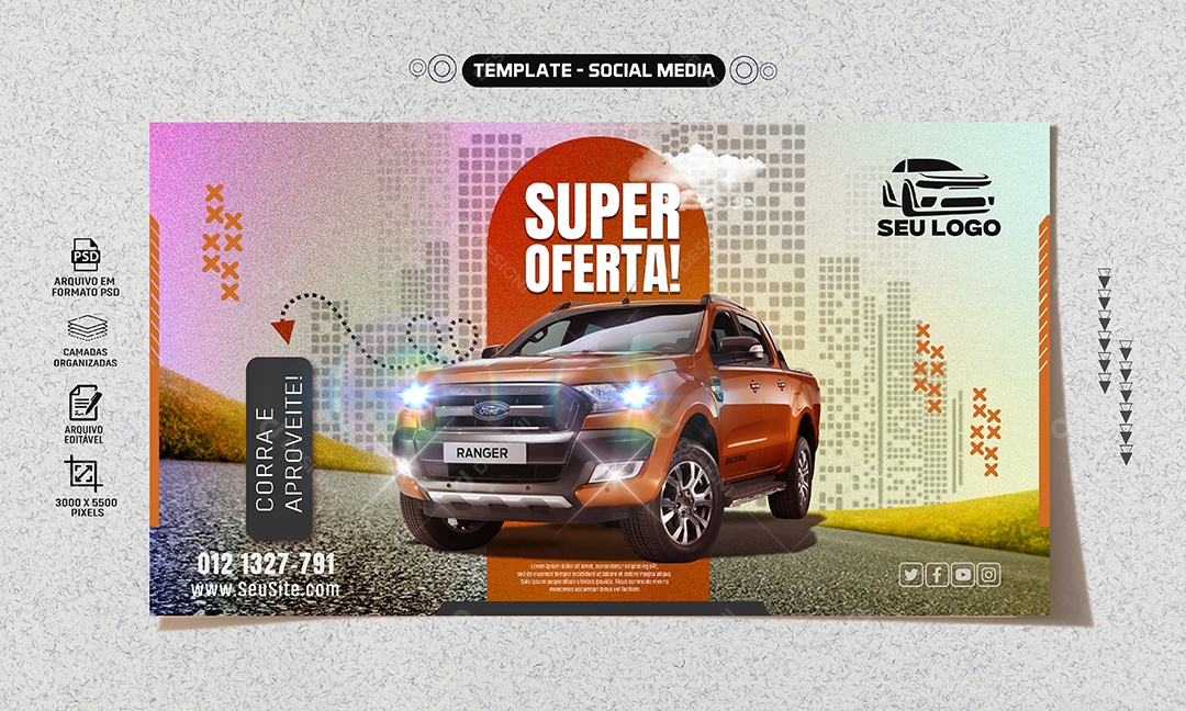 Social Media Banner Super Oferta Concessionária PSD Editável