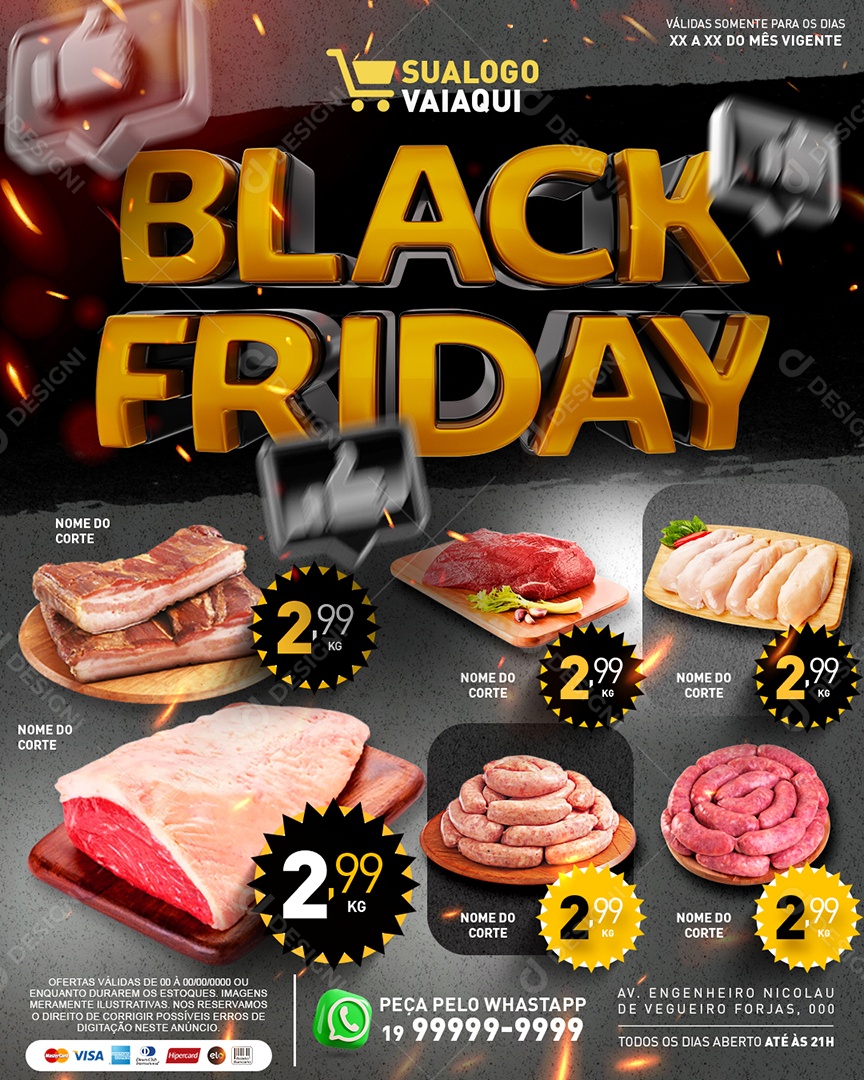 Social Media Tabloide Black Friday Açougue Carnes Linguiça Suína e Bovina PSD Editável