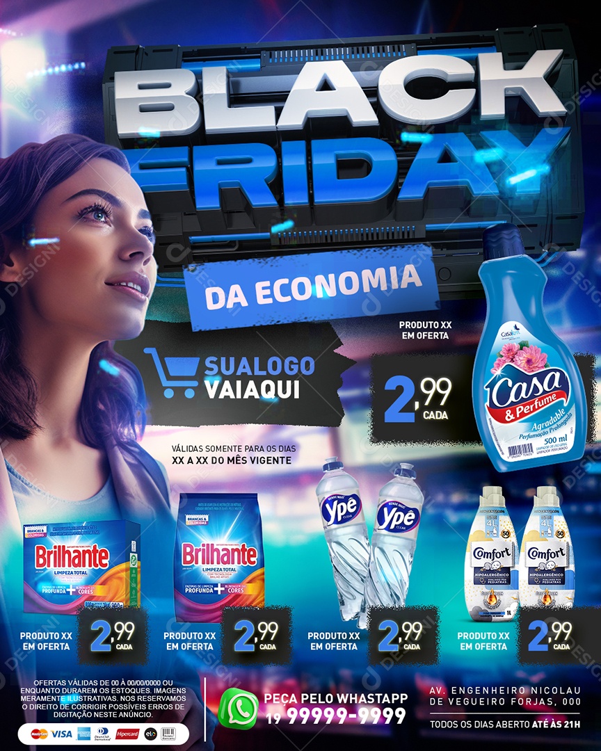 Tabloide Black Friday Supermercado Amaciante Caixa de Sabão em Pó Detergente Social Media PSD Editável