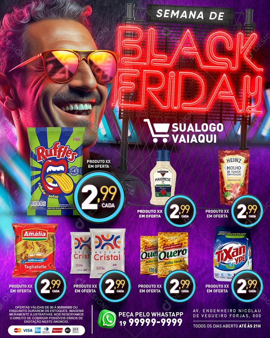 Social Media Tabloide Semana De Black Friday Supermercado Maionese Açúcar Cristal Sabão em Pó PSD Editável