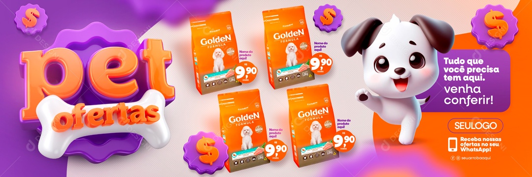 Social Media Banner Pet Ofertas Golden Tudo Que Precisa Ração PSD Editável