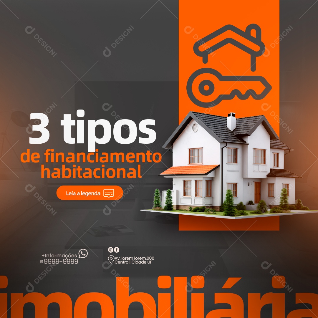Social Media 3 Tipos De Financiamento Imobiliária PSD Editável