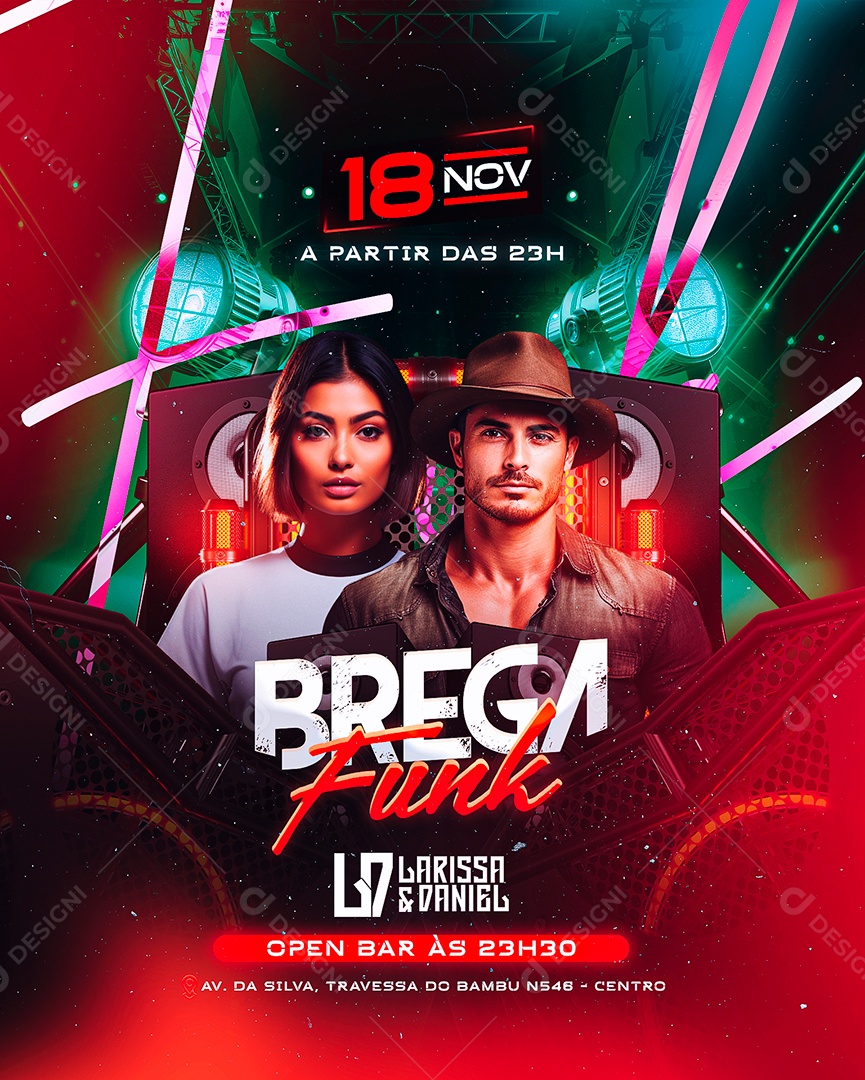 Flyer Brega Funk Larissa & Daniel Open Bar Social Media PSD Editável