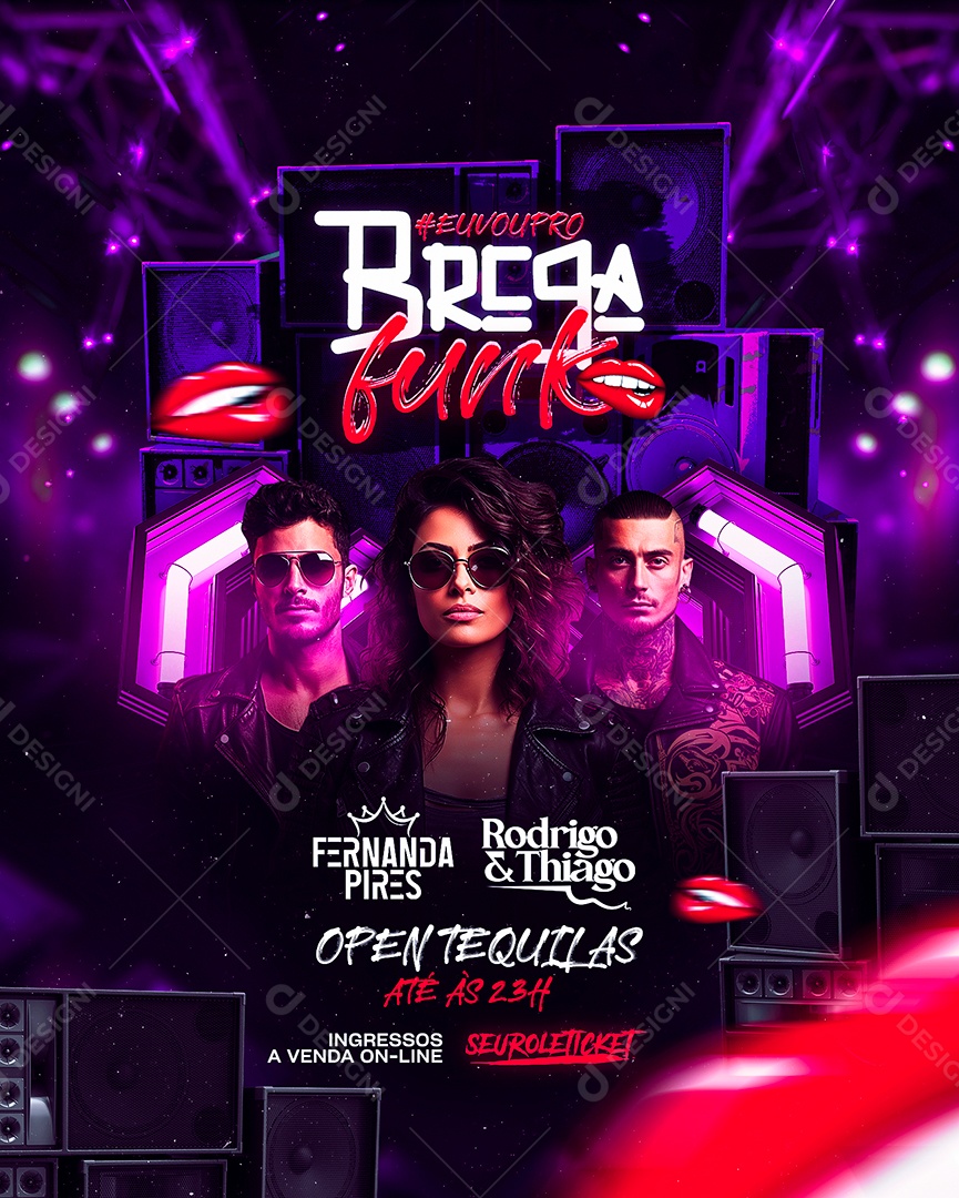 Flyer Eu Vou Pro Brega Funk Fernanda Pires Rodrigo & Thiago Social Media PSD Editável