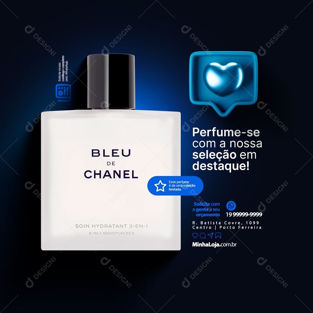 Perfumaria Bleu De Chanel Perfume se Com a Nossa Seleção em Destaque Social Media PSD Editável