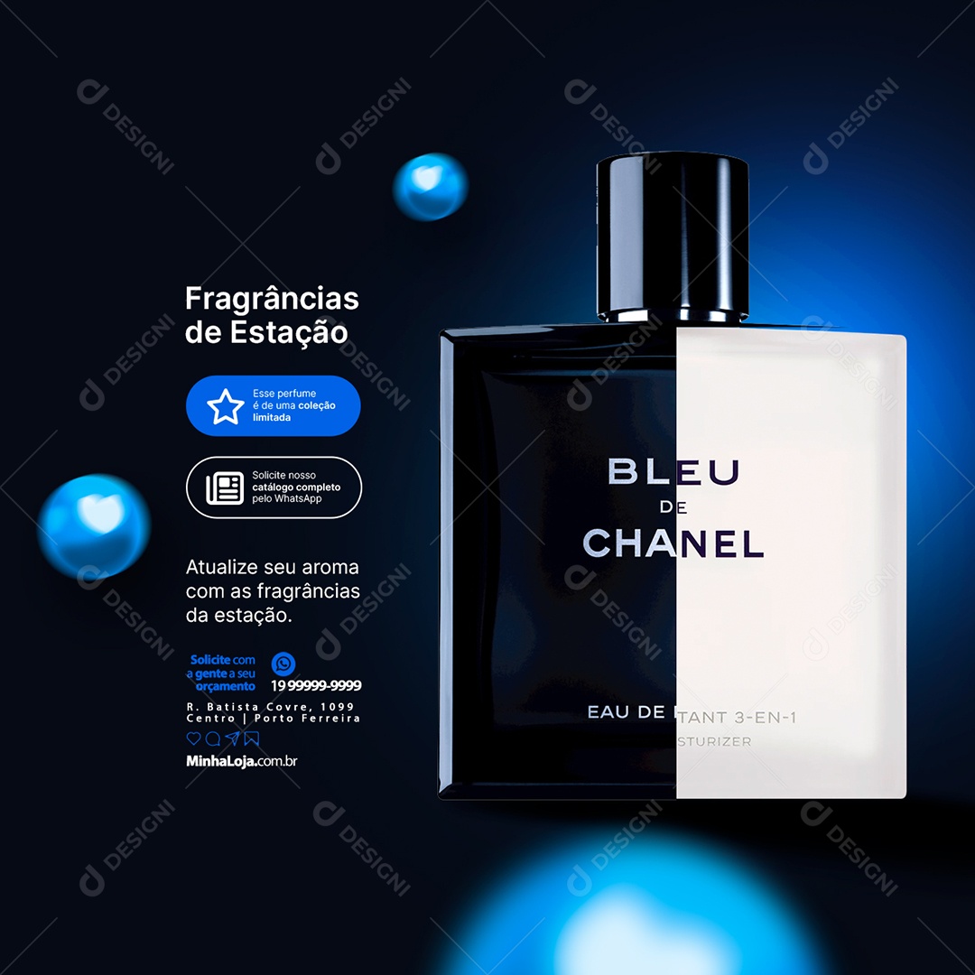 Perfumaria Fragrâncias de Estação Bleu De Chanel EAU De Parfum Social Media PSD Editável