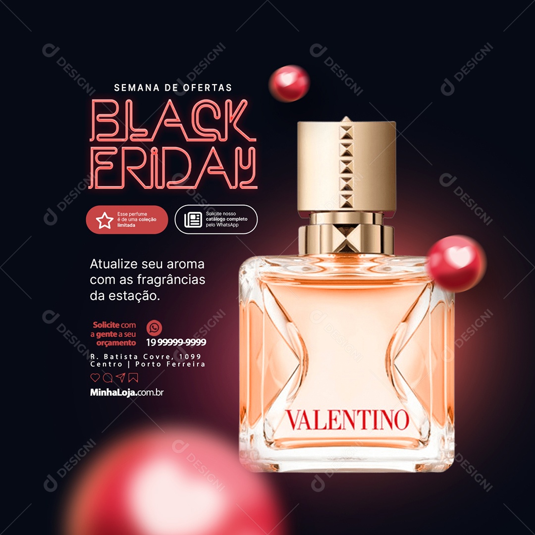 Perfumaria Semana de Ofertas Black Friday Valentino Atualize seu Aroma com As Fragrâncias da Estação Social Media PSD Editável