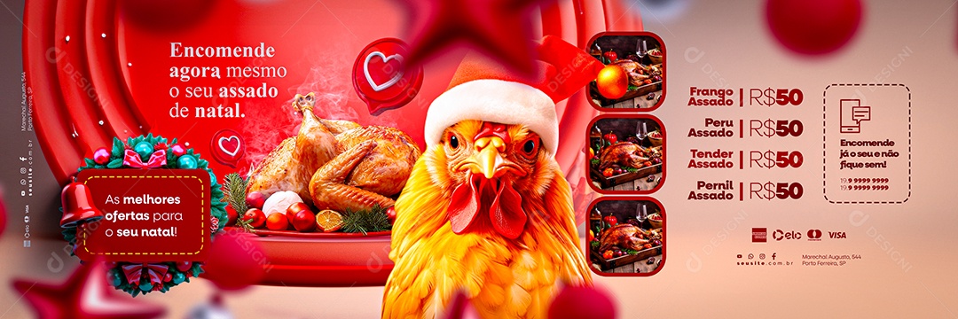 Carrossel Frango Assado Churrascaria Encomende Agora mesmo o sue Assado de Natal Social Media PSD Editável
