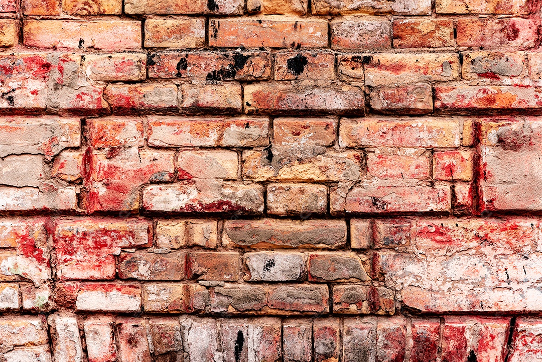 Textura, tijolo, parede, pode ser usado como fundo. Textura de tijolo com arranhões e rachaduras