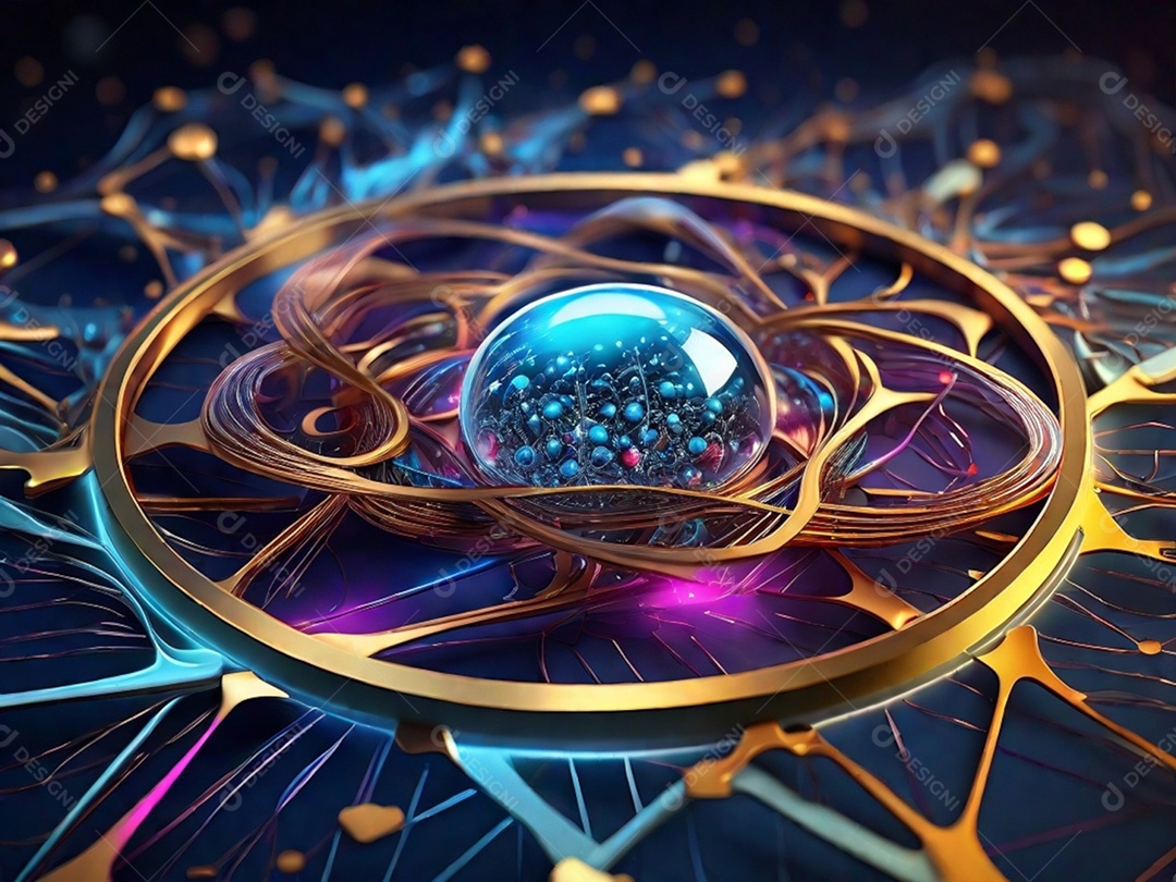 Retrate um universo de partículas quânticas abstratas e estados de superposição, representando os avanços de ponta na computação quântica.